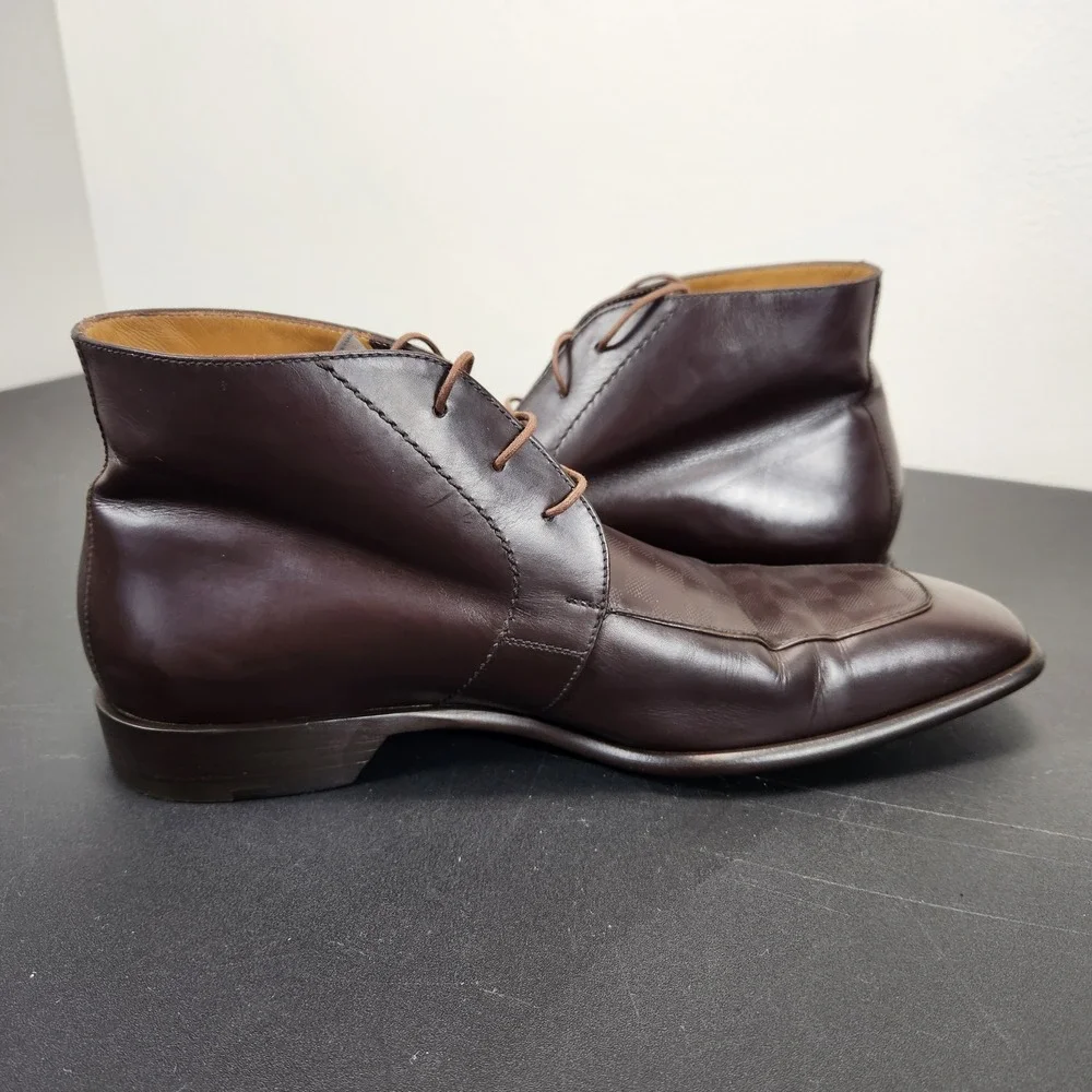 Louis Vuitton Damier Ebene Brown Leather Chukka Boots 8.5 UK 9.5 US Missing Logo